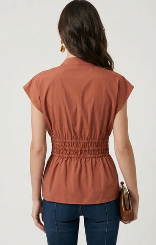 Angie rust tie front blouse