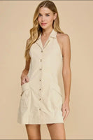Alex cream button down halter dress
