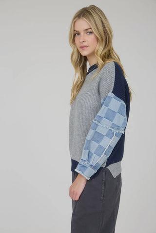 Chelsey checkered denim sleeve sweater