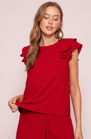 Tara flutter sleeve top - crimson