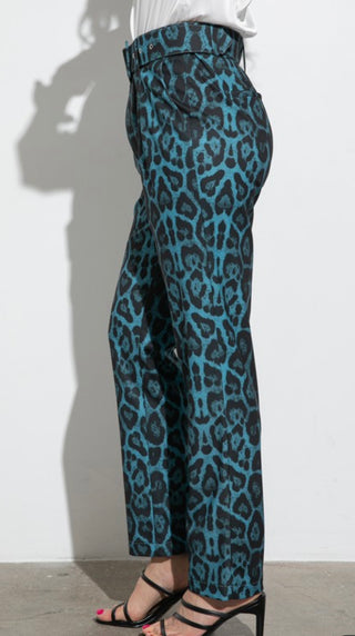 Tinsley teal leopard pants