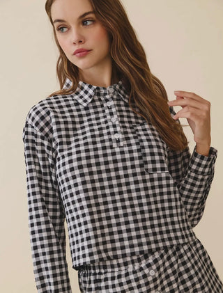Katie Black checkered cropped blouse
