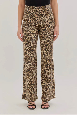 Cello leopard wide leg denim