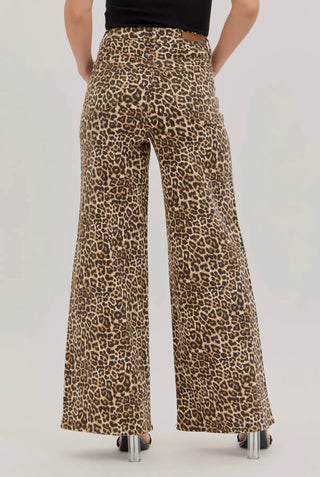 Cello leopard wide leg denim