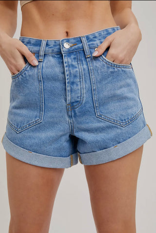 Claire medium wash denim shorts