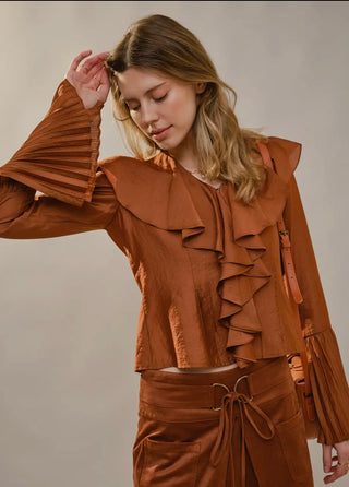 Ariana rust pleated ruffle blouse