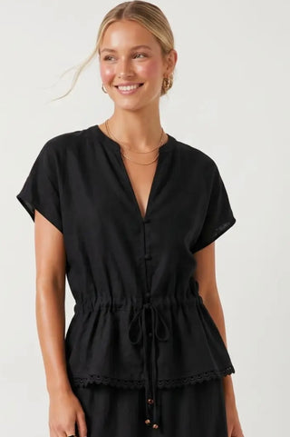 Bella black blouse with crochet detail