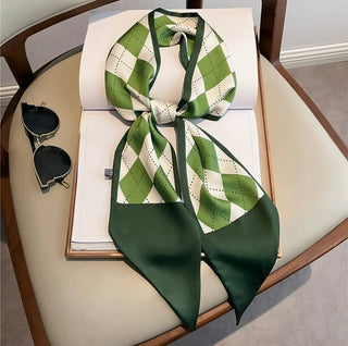 Green argyle print twilly
