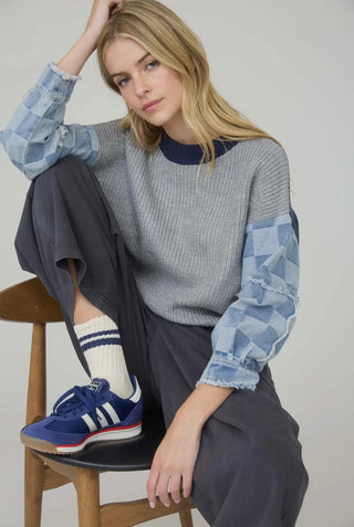 Chelsey checkered denim sleeve sweater