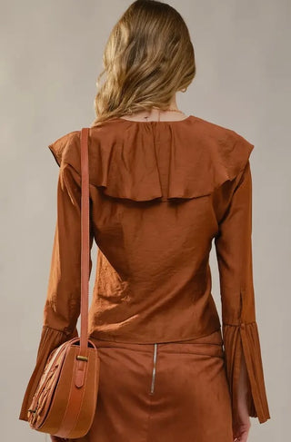 Ariana rust pleated ruffle blouse