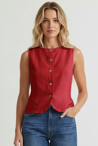 Cassie crimson button up sleeveless top