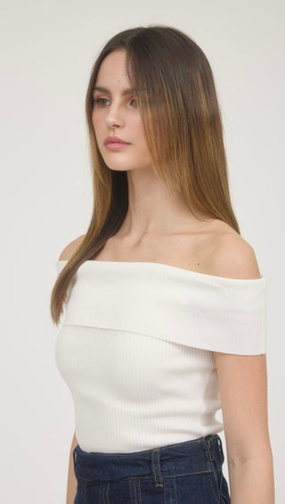 Ashley white off the shoulder ribbed top