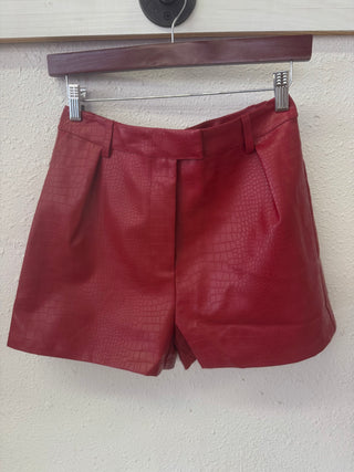 Reid red croc leather shorts