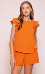 Tara orange flutter sleeve top