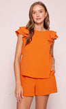 Tara orange flutter sleeve top
