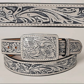 Silver tooled leather belt - American darling