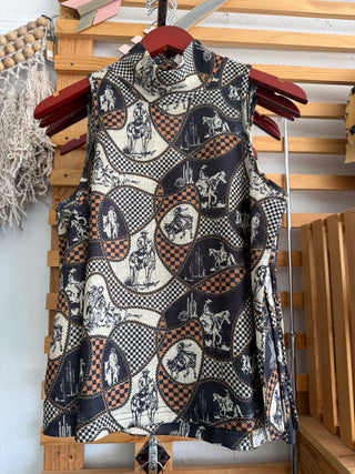 Checkered Cowboy mock neck top