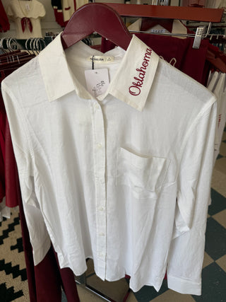Embroidered Oklahoma white button down