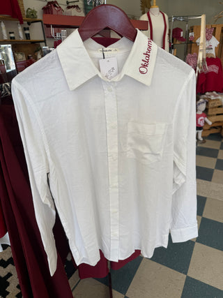Embroidered Oklahoma white button down