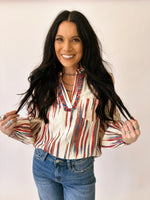 Kassie red white and blue embroidered blouse - THML