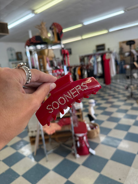 Sooners rhinestone hair clip