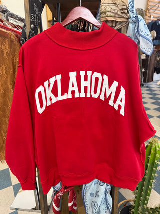 Red Oklahoma reversible mock neck sweatshirt