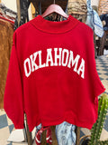 Red Oklahoma reversible mock neck sweatshirt