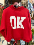 Red Oklahoma reversible mock neck sweatshirt