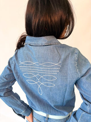 Twitty boot stitch pearl snap - denim