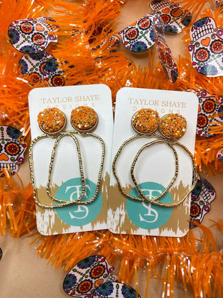 Orange glitter top hoops