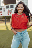 Red studded crop top